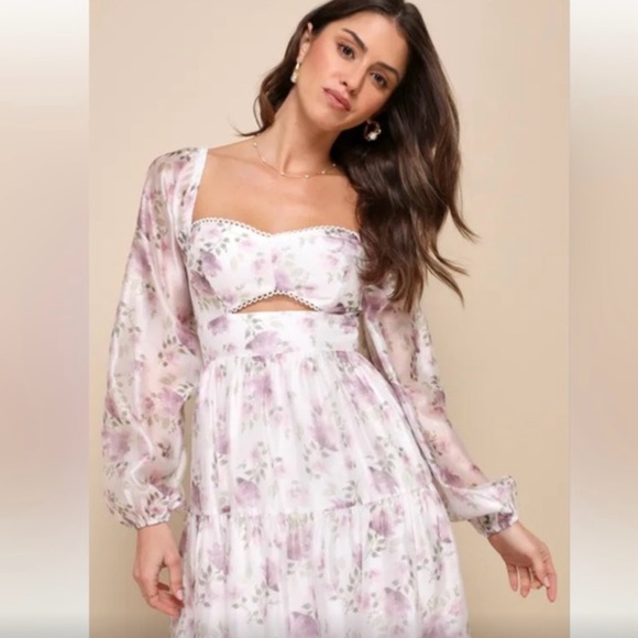 Lulu’s Radiant Afternoon Ivory Floral Cutout Tiered Midi Dress Sz: XL - Picture 3 of 9